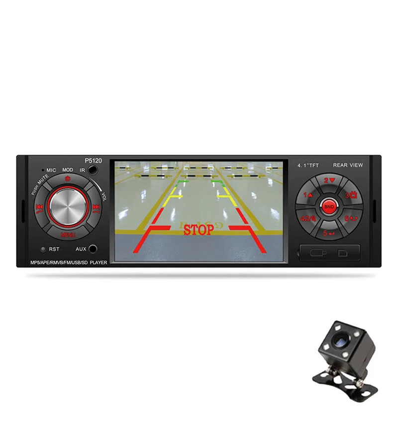 With Camera 4,1 дюймов 1 Din автомагнитола 7 цветов кнопка подсветки громкой связи BT/USB/TF/AUX Bluetooth аудио Автомобиль MP5 плеер стерео - Цвет: With Camera
