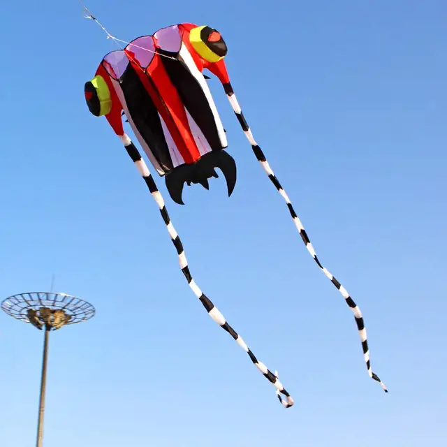 KITE-Large Easy Flyer Soft Kite for Kids-Colorful White Trilobite-It's Big! 30 Inches Wide with Two 130 Inches Long Tails 4