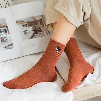 

Autumn and winter embroidery animal woman socks warm thickening woman wool socks kawaii women warm winter socks