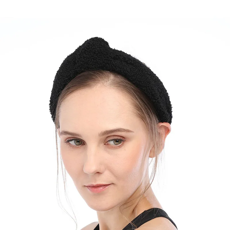 hair hoop black Зимние плюшевые повязки для волос для женщин, яркие цвета, широкая повязка на голову для девушек, ободок для волос, обруч для волос, головные уборы, аксессуары для волос - Цвет: hair hoop black