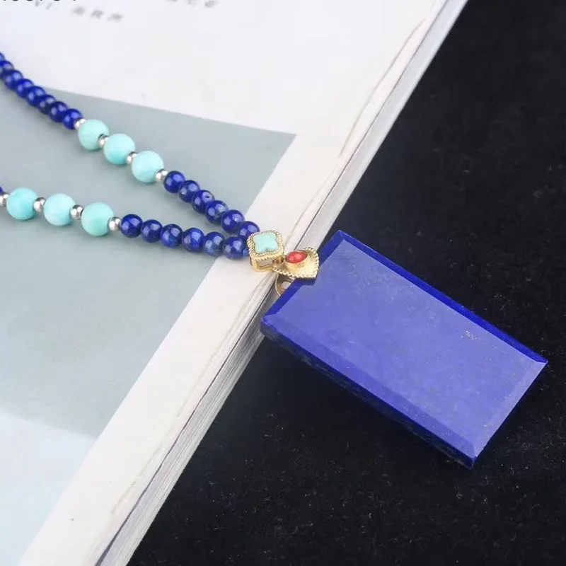 CSJ natural Lapis necklace Sterling 925 Silver fine jewelry Wedding Party for Women Lady Girl Gift box