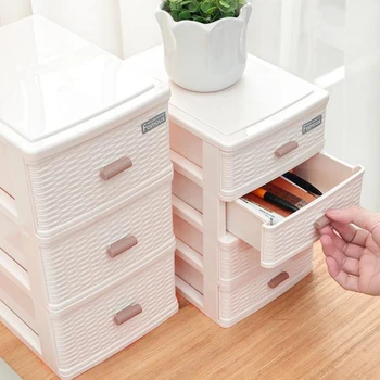 

Desktop Drawer Storage Cabinet Sundry Storage Box Stationery Case Makeup Organizer Cosmetic Container Rattan Style Office Home