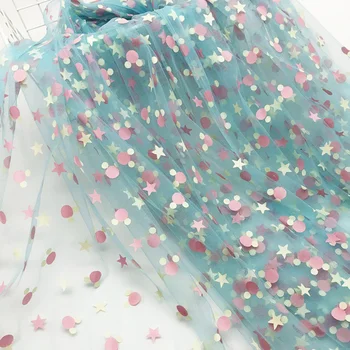 

Rainbow Printed Tulle Mesh Lace Fabric Colorful Polka Dot Mic Stars Fabric For Wedding Veil, Tutu dress, Bridal Decor, 2 yards