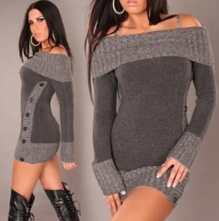 Сексуальный благородный женский свитер с вырезом лодочкой, длинный пуловер, Осень-зима, однотонный базовый вязаный Модный повседневный Рождественский свитер