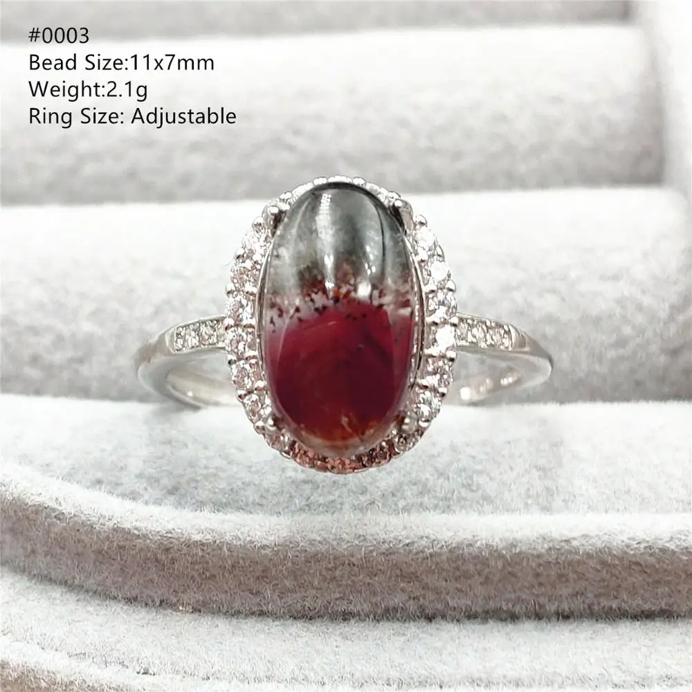 

Top Quality Natural Canada Auralite 23 Cacoxenite Adjustable Ring 11x7mm Purple Red Rutilated Quartz 925 Sterling Silver AAAAAA