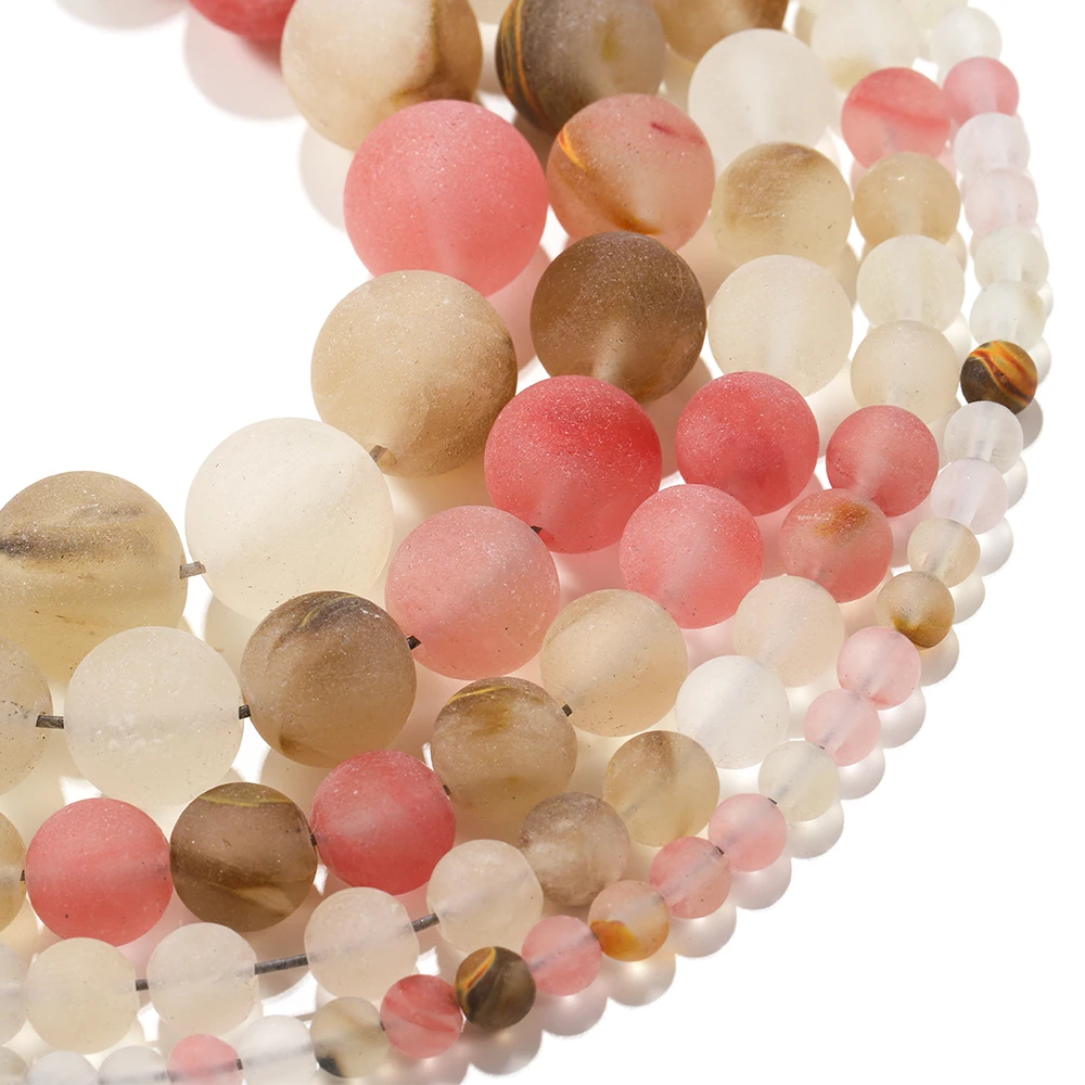 

1strand Frosted Stone Beads Polish Round Matte Mixed Watermelon Stone Beads Loose Spacer for Bracelet Jewelry Making 4 6 8 10 12