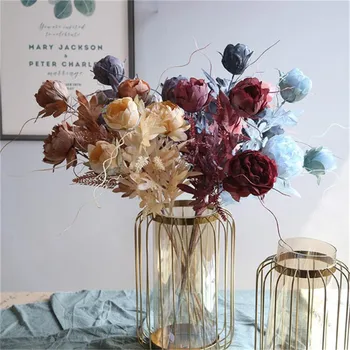 

7Pcs Fake Peony (3 heads/piece) 26.77" Length Simulation Oil Painting Peonia for Wedding Home Decorative Artificial Flowers