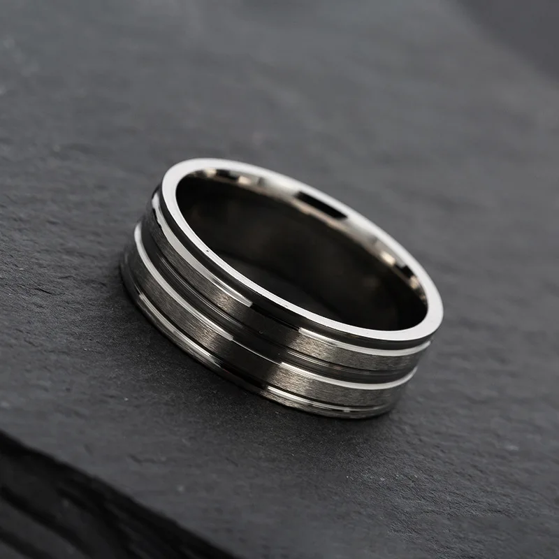 Men's wedding ring BASIC black pure 8MM stainless steel matte brushed ring, Christmas gift