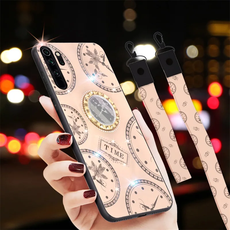 For Xiaomi Redmi Note 8 Pro Cases Plating Acrylic Bling Clock Diamond 360 Metal Magnetic Ring Back Cover 7 Note8 Case |