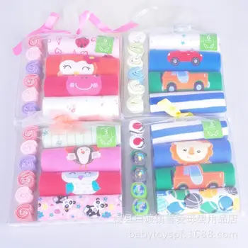 

4pcs Clothes Set Summer Newborn Baby Girl Jumpsuits Baby Bodysuits＋socks or hand towels baby set bebes jumpsuits Costume Print