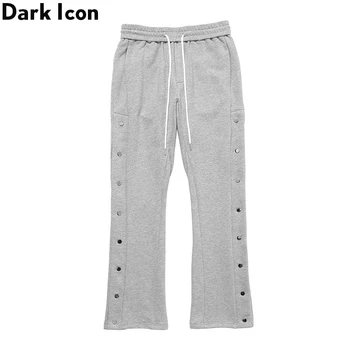

Dark Icon Side Button Sweatpants Men Elastic Waist Drawstring Flare Pants 2020 Street Fashion Trousers for Man