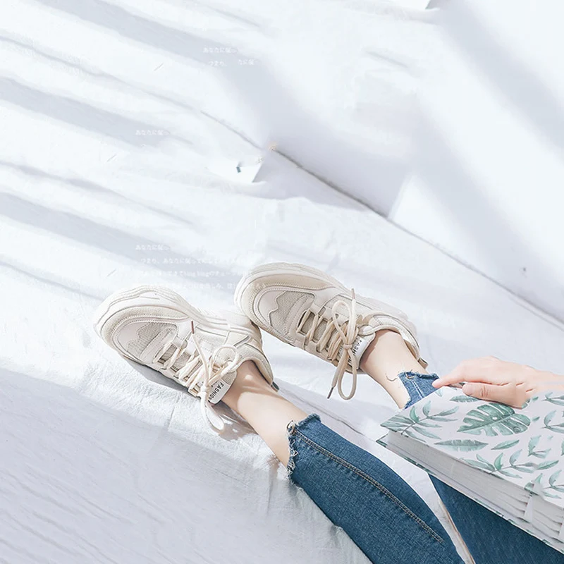 Дышащая обувь из сетчатого материала; цвет бежевый; Zapatos De Mujer; удобная летняя обувь на платформе с круглым носком; женская уличная обувь; chaussures femme