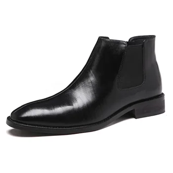 

England style mens casual business wedding formal dress chelsea boots genuine leather shoes pointed toe spring autumn ankle boot