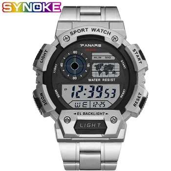 

SYNOKE New Arrival Stainless Steel Military Sport Watches Electronic Men Watches Luxury Male Clock Waterproof LED Digital Watch