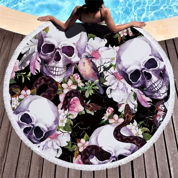 

Hot Sale Summer Beach Towel Skull Flower Print Beach Towel Round Bath Towel Home Yoga Mat Carpet Hanging Tapestry Towel Bathroom