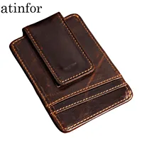 Vintage Genuine Leather Money Clip Front Pocket Clamp For Money Holders Magnet Magic Money Clips Wallet with Card ID Case 1