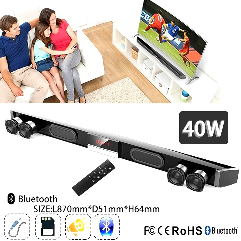 

SR100 40W Soundbar Bluetooth Speaker Home Theater TV 3D stereo Aux-In Coaxial Optical Subwoofer Speakers For TV PC Phone
