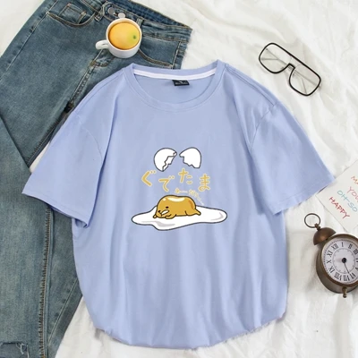 Японский Harajuku милый Gudetama Lazy Egg Yolk Kawaii Футболка женская хлопковая Футболка с рисунком Harajuku женская футболка Топы - Цвет: light blue