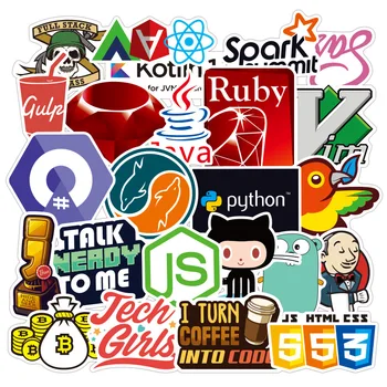

100 Pcs Internet Java Sticker Geek programmer Php Docker Html Bitcoin Cloud C++ Programming Language For Laptop Car DIY Stickers