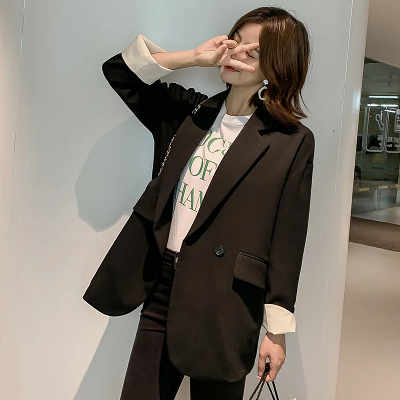 Корейский модный дизайнерский женский однотонный бежевый Блейзер, офисный женский костюм, свободный жакет и пальто, верхняя одежда, женская одежда, Mujer Y24