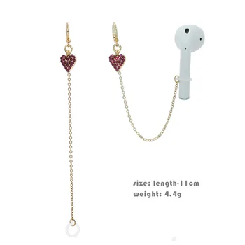 

drop Shipping Anti Dropping Lost Earrings airpods women Pink Rhinestone Love Heart Long Chain Drop earring Jewelry accessories