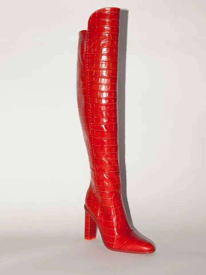 Женские зимние сапоги с крокодиловым принтом; Сапоги выше колена на высоком каблуке; черные лакированные сапоги размера плюс; botas mujer invierno; модель года - Цвет: as show