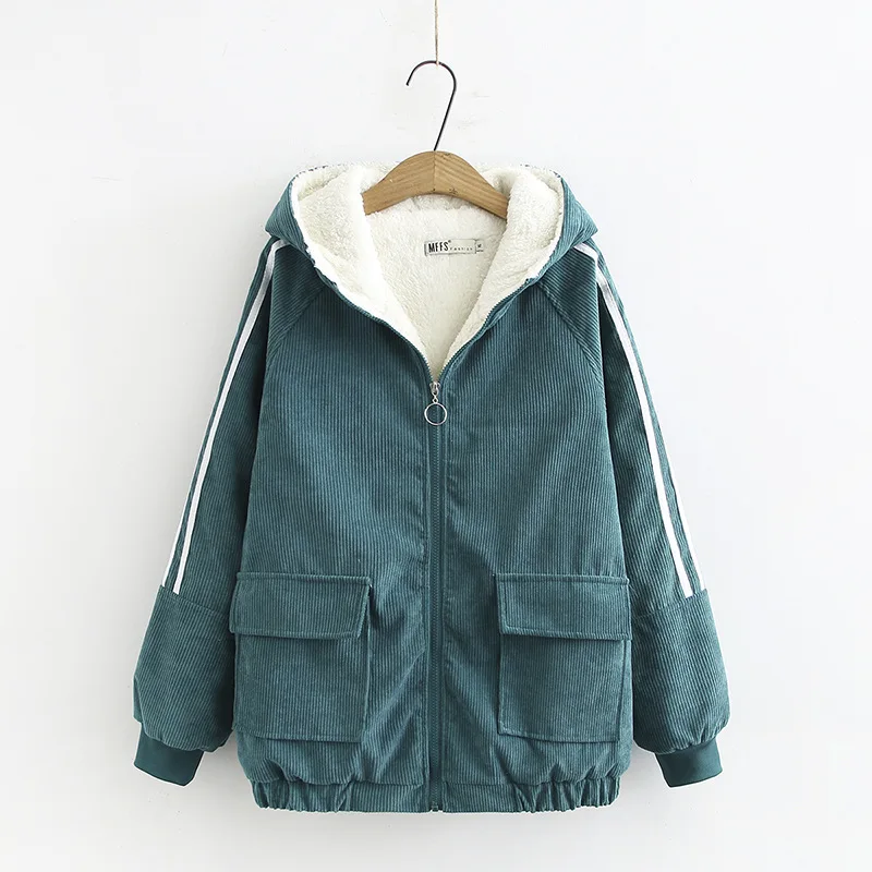 Blvyisla 4XL Вельветовая хлопковая плюс флисовая утепленная куртка пальто Женская мода Карманы фонарь рукав молния верх от куртки-парки