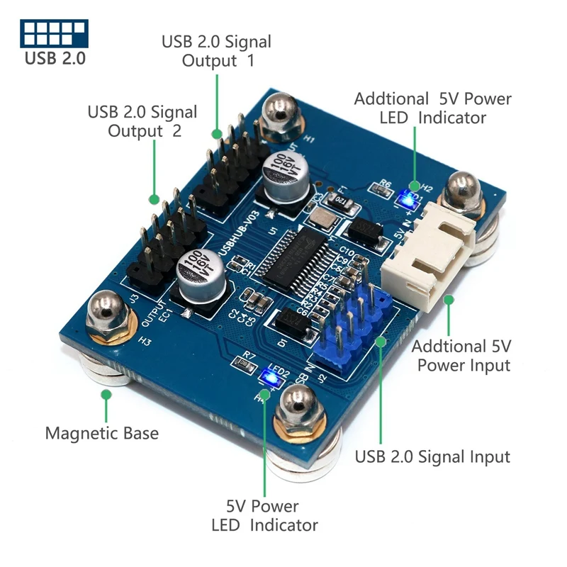 4-Порты и разъёмы USB 2,0 концентратор модуль с жесткими дисками SATA Мощность кабель и магнитное основание 180 градусов в для настольного компьютера, клавиатура, Мышь, USB флэш-накопитель