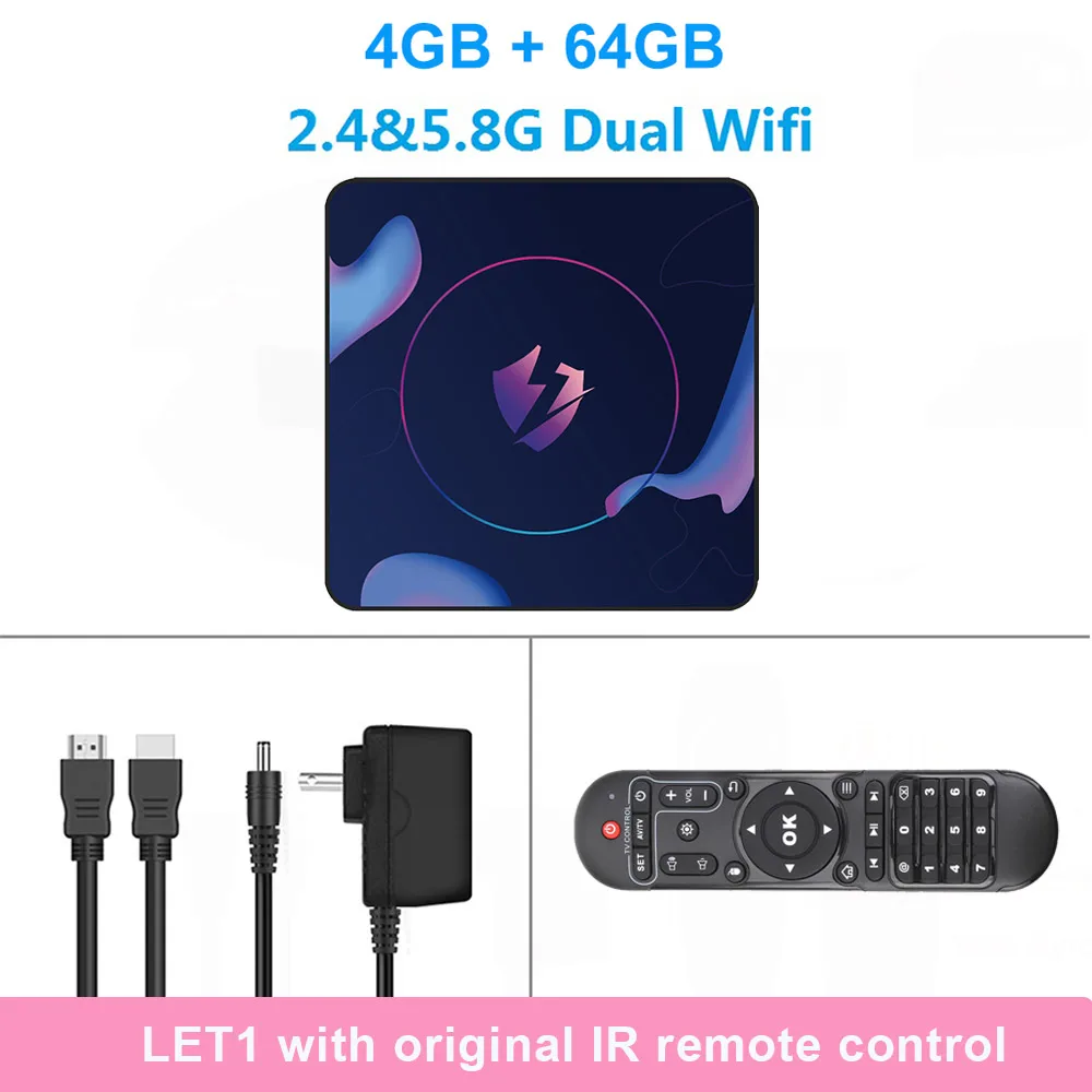 LEMFO LET1 tv Box Android 9,0 4K 6K 8K DDR3 2.4G5G WiFi HDMI2.0a 4G ram 64G rom Google Youtube IP tv Smart Box лучше, чем S905X3 - Цвет: 4G 64G