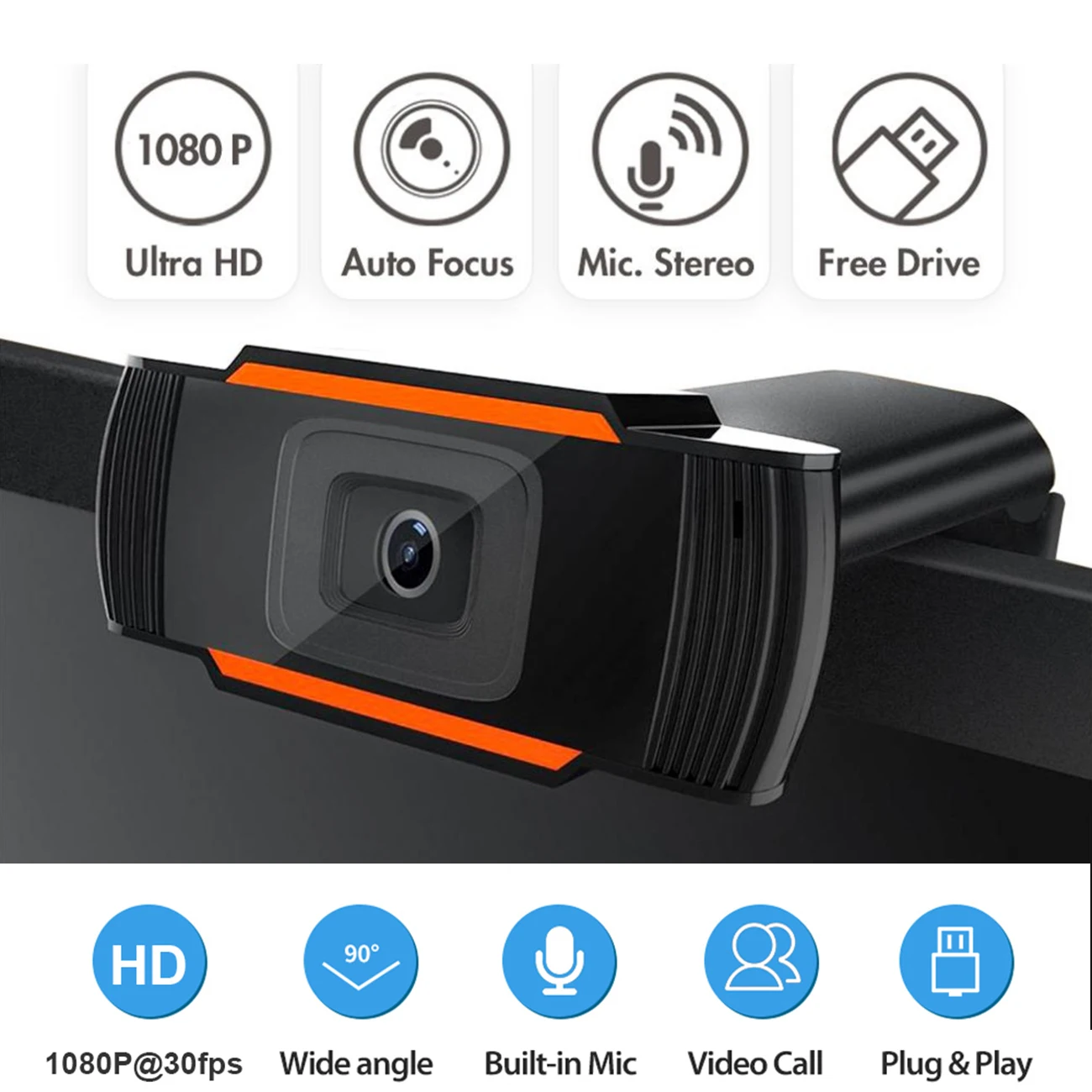Webcam haute définition 1080P 2K, caméra USB pour ordinateur PC de bureau,  pour diffusion en direct, appels vidéo, conférence, caméra de travail 