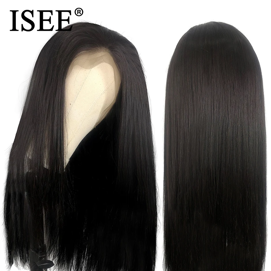 

ISEE HAIR Straight Lace Frontal Human Hair Wigs 150% Density Indian Human Hair Wigs For Black Women Remy 360 Lace Frontal Wig