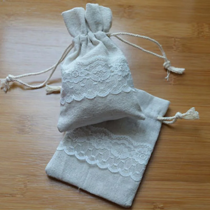 

Lace Linen Gift Pouches 8x10cm 9x12cm 9x15cm pack of 50 Party Candy Chocolates Favor Bag Jute Sack