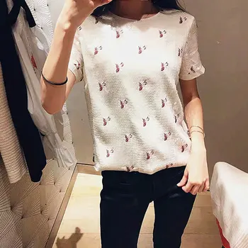 

Women T-shirt 2019 Spring and Summer New Women's Embroidered Sequins Round Neck Short-sleeved T-shirt