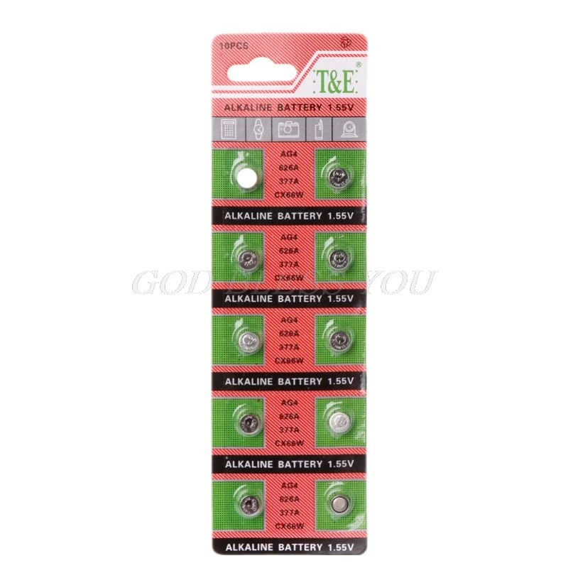 2019 Новый 10 шт. батарея монетного типа для часов 1 5 в AG4 377A 377 LR626 SR626SW SR66 LR66 кнопочный