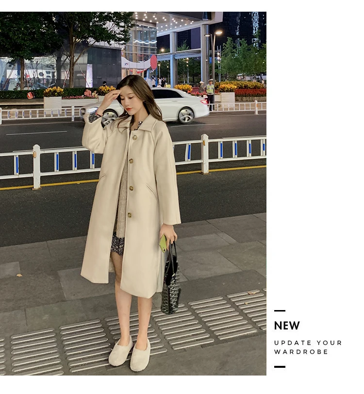 Ulzzang/шерстяная Женская Классическая плотная зимняя уличная одежда с широкой талией в Корейском стиле для школьниц