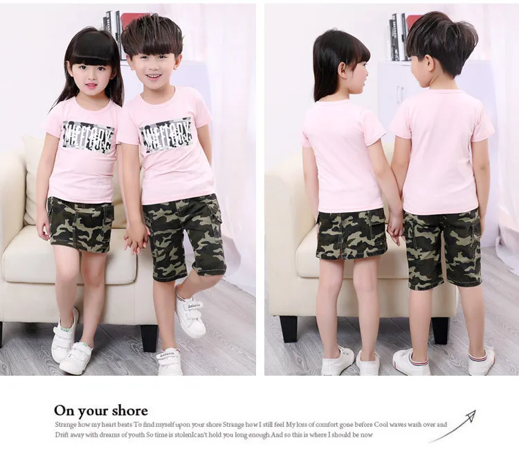 Kids Summer Clothing Set Girls T Shirt Skirt Boys T-shirt Pants 2pcs Camouflage Army Tracksuit Children Uniforms Costume