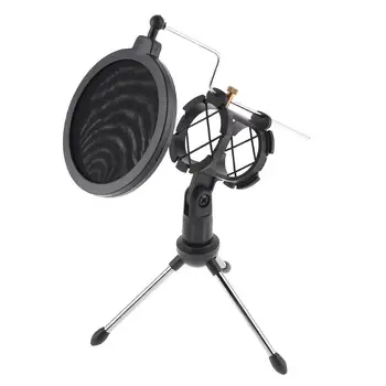 

Microphone Tripod Stand Foldable Desktop Microphone Bracket with Shock Mount Mic Holder Clip and Pop Filter