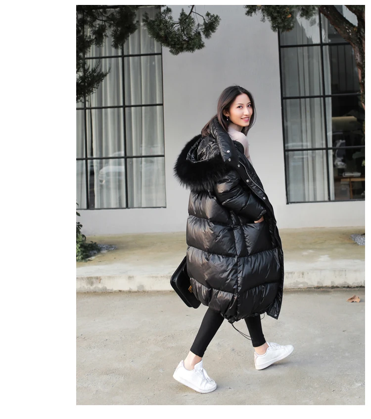 Женская зимняя черная Свободная куртка с воротником из искусственного меха, модная повседневная шапка, длинная стильная Водонепроницаемая Стеганая ветрозащитная Женская куртка