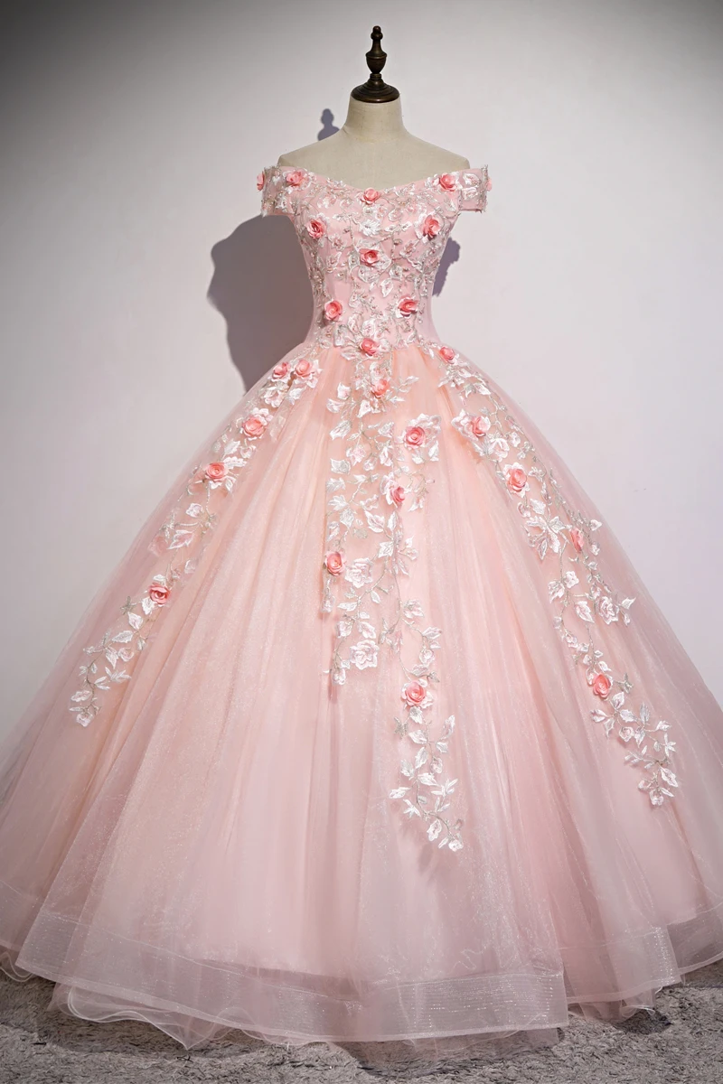 Off The Shoulder Quinceanera Dresses Lace Flower Party Prom Formal Ball Gown Sweet Floral Print Quinceanera Vestidos