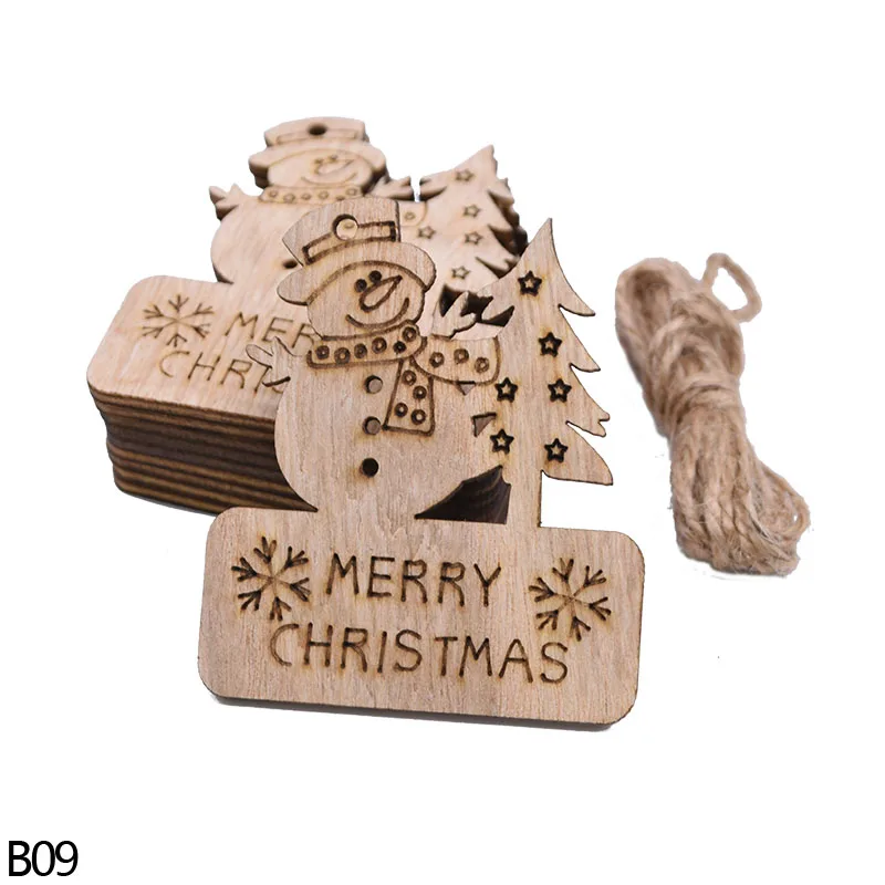 Рождественская елка звезда снежинка Санта Клаус Ангел олень снеговик рождественские деревянные подвески, украшения на год подвесные украшения для вечеринки - Цвет: B09 snowman tree