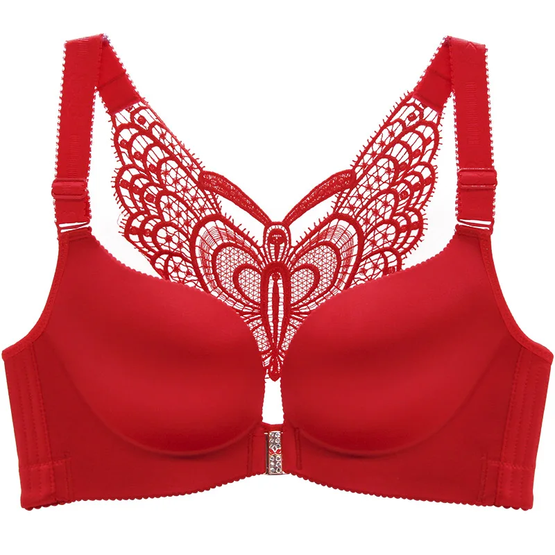 Front buckle bra Large size without steel ring Fat mm gather Bra to prevent sagging Thin traceless plus size bra underwear lady