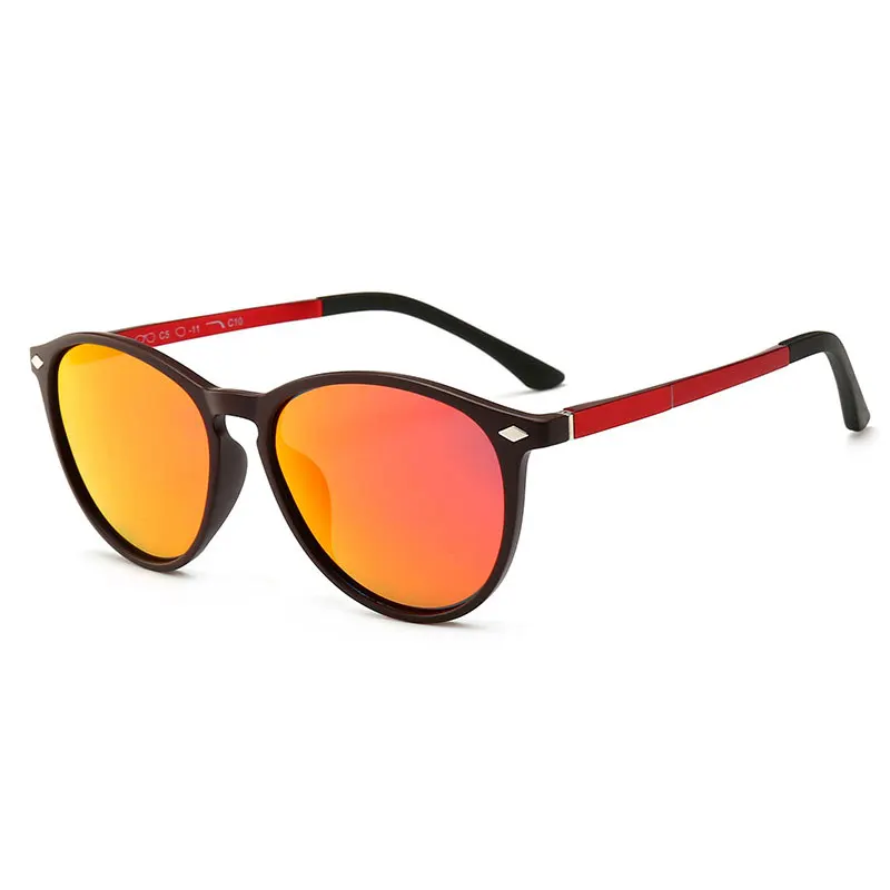 Reven Jate Men Women Classic Retro Rivet Polarized Sunglasses TR90 Legs Lighter Design Oval Frame UV400 Protection 9900 - Цвет линз: tea-pruple