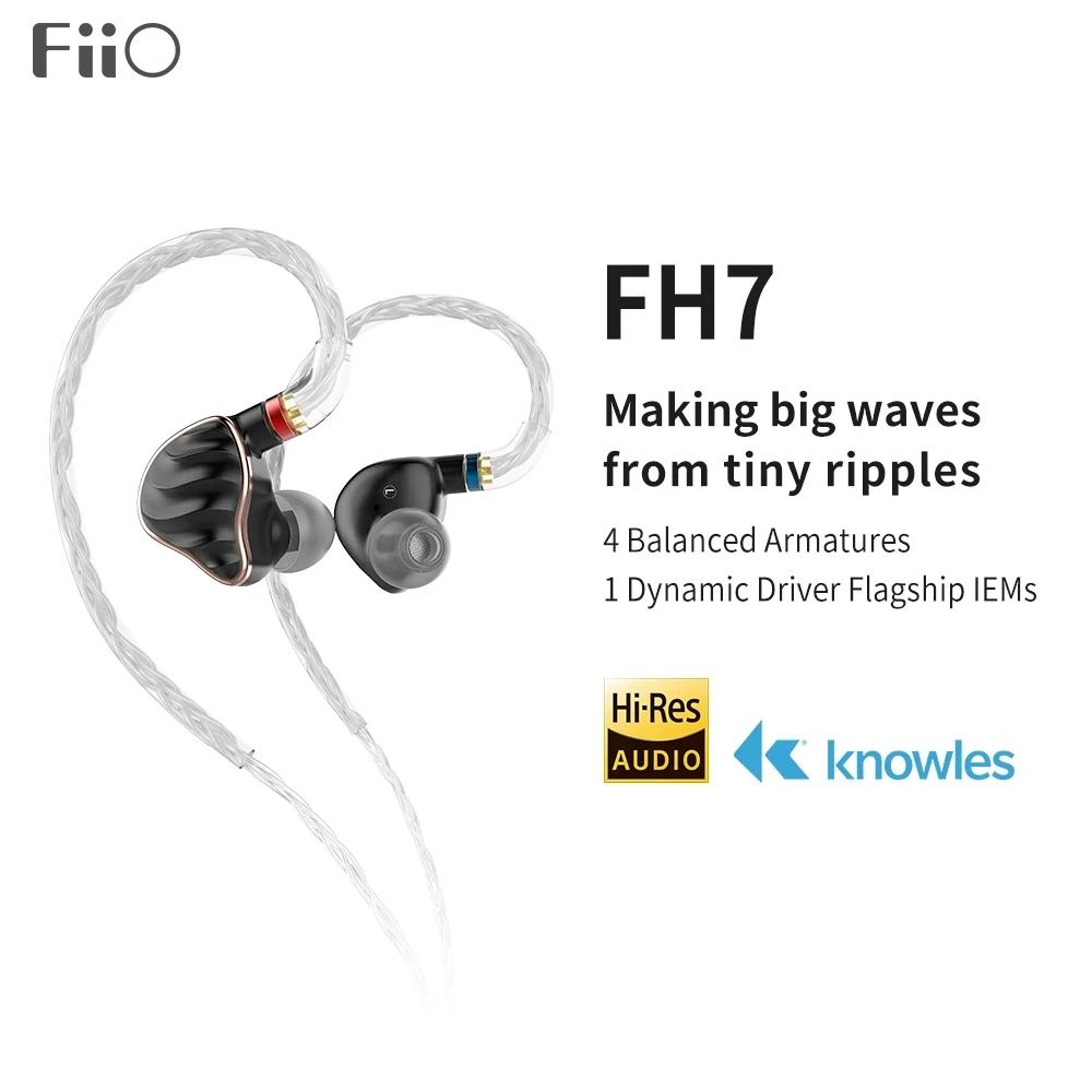 Hi-Fi наушники-вкладыши FIIO FH7 Новые флагманские 5 гибридных драйверов 4 Knowles BA + 13 6 мм
