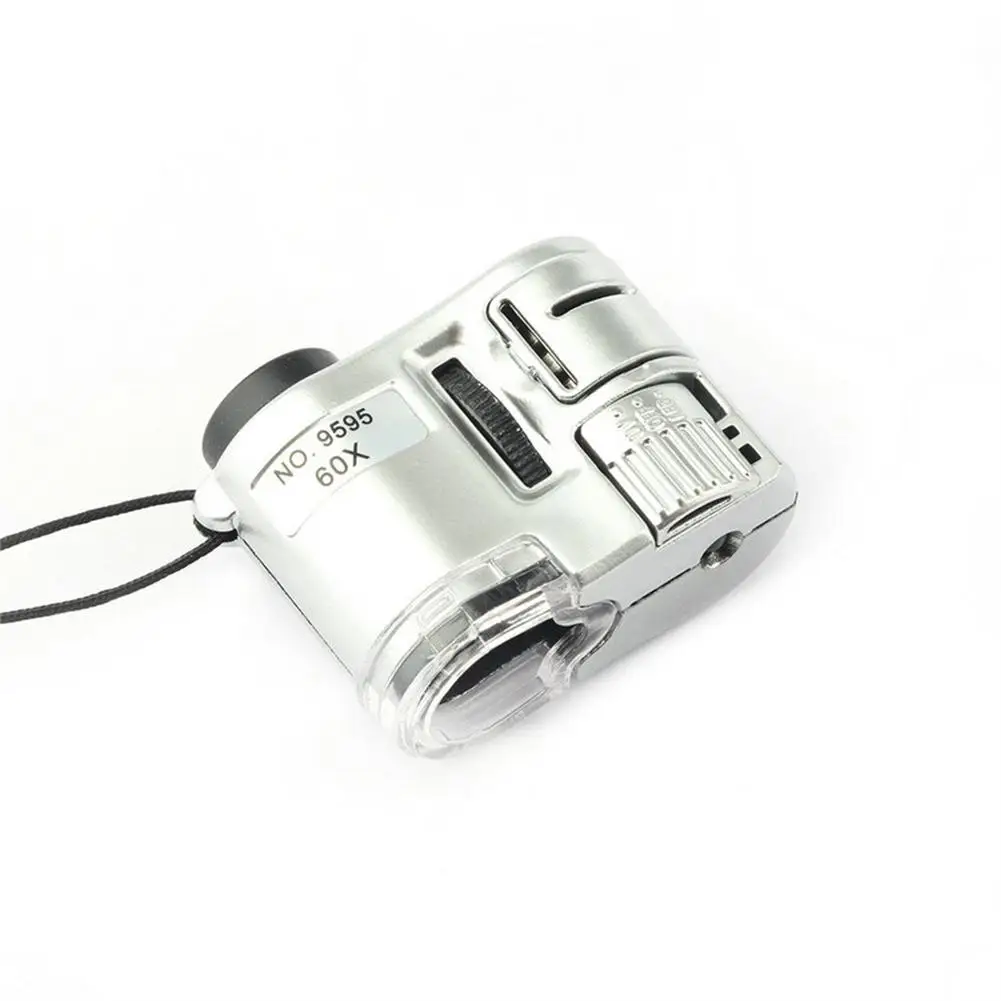 Mini Lens 60X Pocket Magnifier Microscope With LED Ultraviolet Light Jewelry Education Focus Adjustable Loupe Currency Detector