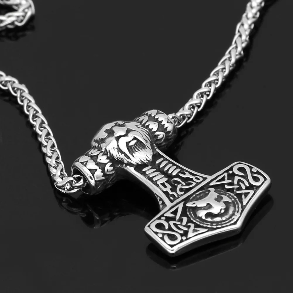 Скандинавский амулет викингов Mjolnir из нержавеющей стали Молот Тора лиса ожерелье