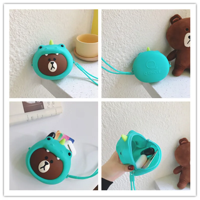

Dinasour Bear Portable Bag Headphone Case Mini Zippered Round Storage Soft Bag Headset Box For Earphone Case SD TF Cards Pouch