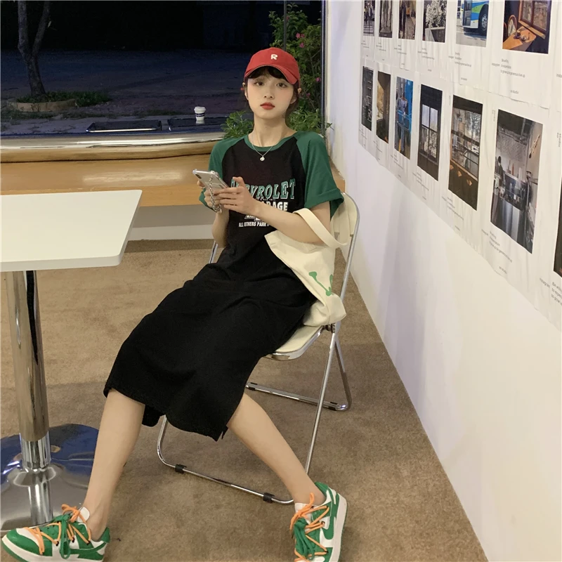 

Women's Dresses Japanese Harajuku Vintage Ulzzang Lazy Loose Ins Letter Print Dress Female Korean Kawaii Cute Clothing For Women