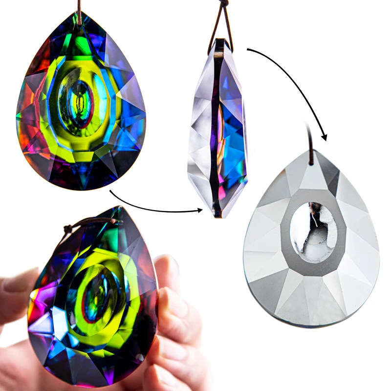 H&D 76mm AB-Color Crystal Prism Suncatcher Window Hanging Decoration Pendant Chandelier Parts Home Wedding Figurine DIY Decor sun catcher crystal pendant sun catchers window ornament
