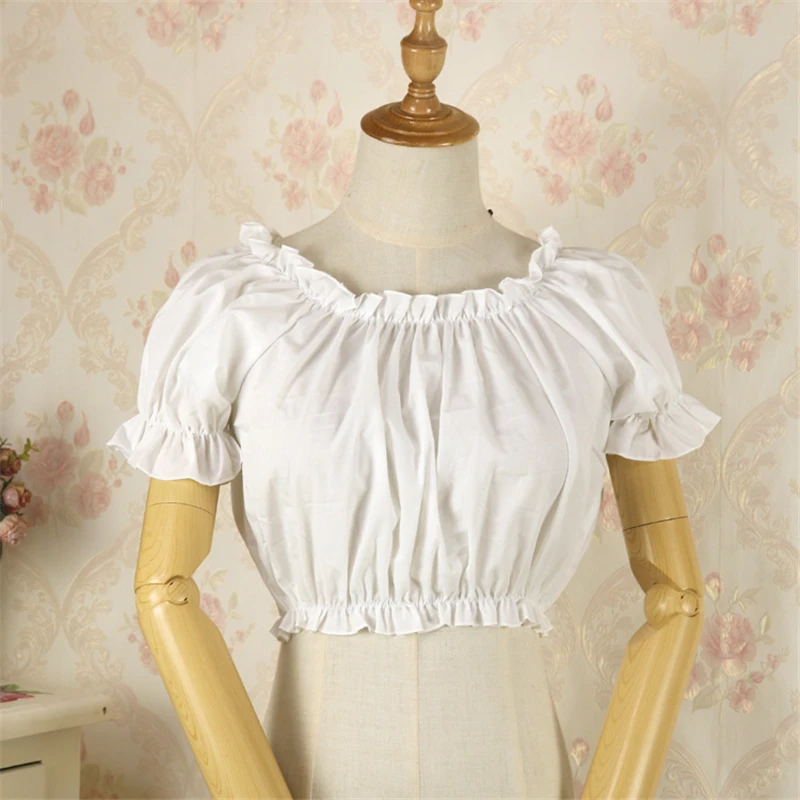 Cotton White Женские средневековые Лолита Топы Kawaii шифоновый с открытыми плечами вечерние костюмы для косплея Ренессанс принцесса короткий/длинный рукав блузка - Цвет: Cotton White