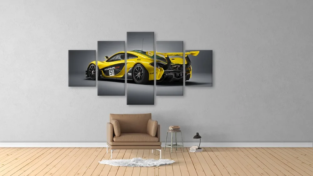 Modular Poster Wall Art Canvas HD Printed Picture 5 Pieces yellow Luxury Sports Car Painting Modern Living Room Home Decor Frame
